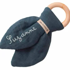 Anneau de dentition en bois Bleu pétrole (personnalisable)
