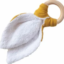 Anneau de dentition en bois Jaune moutarde (personnalisable)