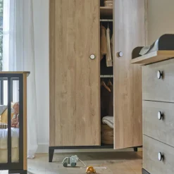 Armoire 2 portes en chêne blond noir Marcel