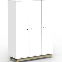Armoire 3 portes Madavin avec pieds en bouleau (coloris au choix)