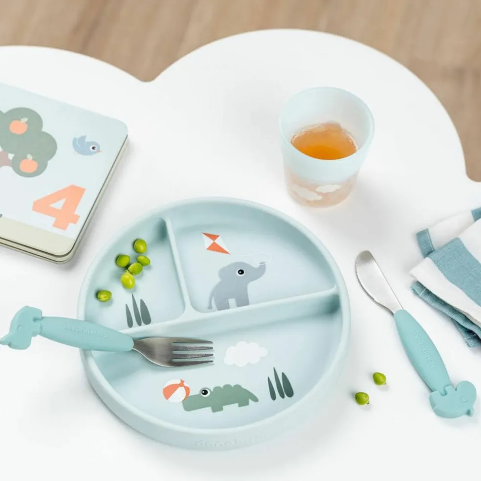 Assiette à compartiments Stick&Stay Playground Bleu