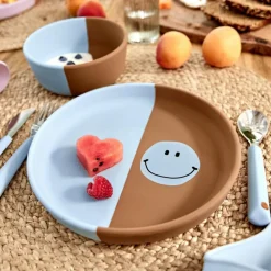 Assiette en silicone Happy Rascals Smile bleu ciel