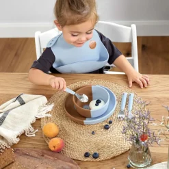 Assiette en silicone Happy Rascals Smile bleu ciel