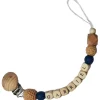 Attache sucette en bois camel et bleu nuit (personnalisable)
