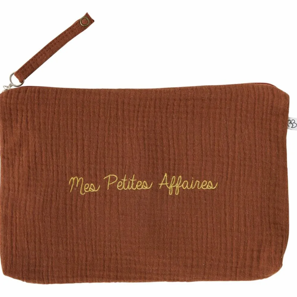 Baby trousse gaze de coton brodée Mes Petites Affaires toffee