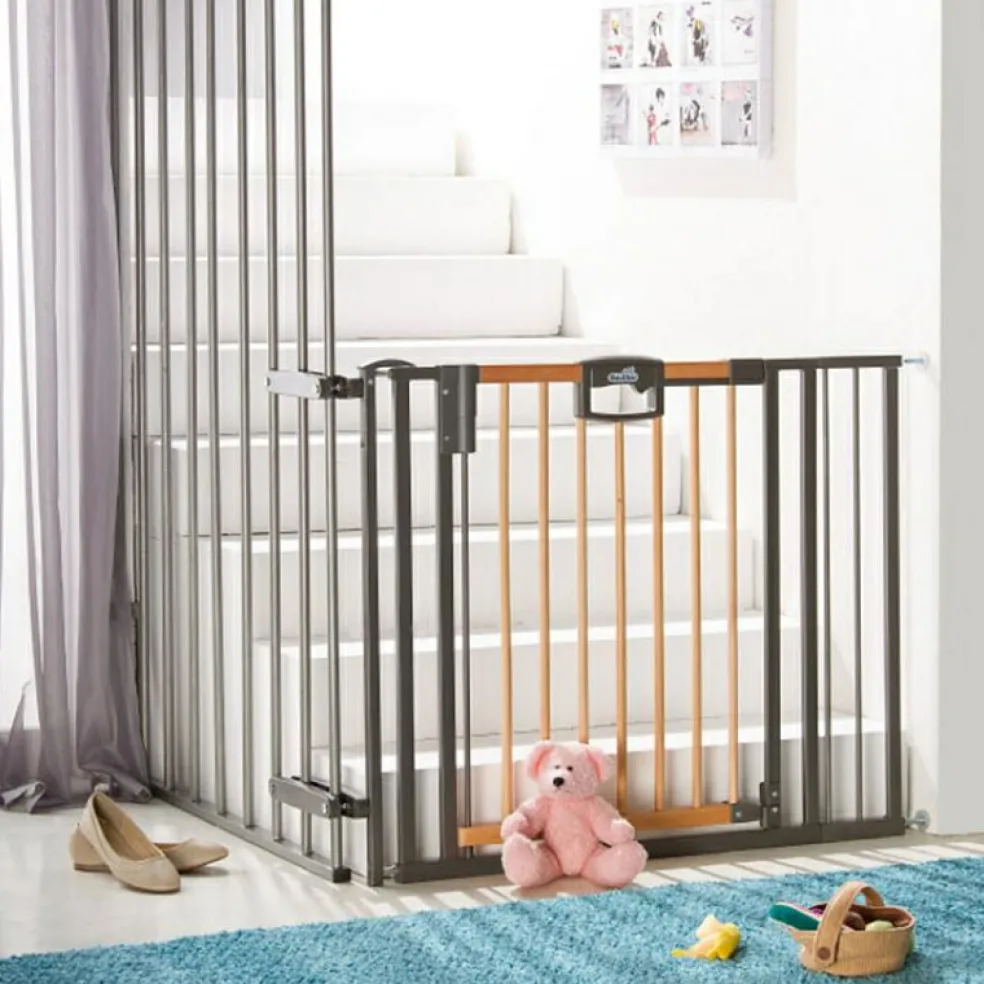 Barrière Easy Lock Wood Plus avec adaptateur escalier (84 à 92 cm)