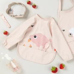 Bavoir à manches avec poche Tiny farm Rose