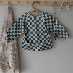 Bavoir à manches longues Olive Check (6-24 mois)