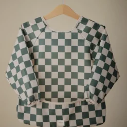 Bavoir à manches longues Olive Check (6-24 mois)