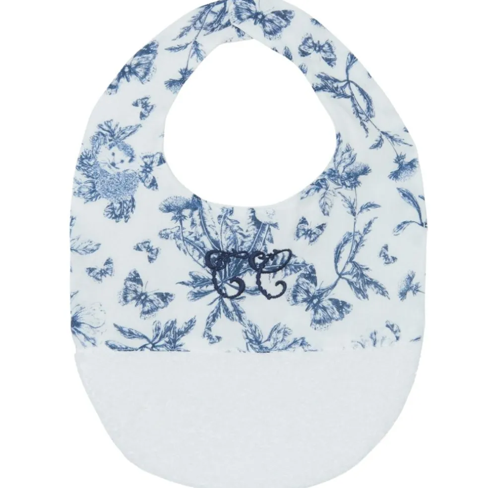 Bavoir à pression Toile de Jouy bleu