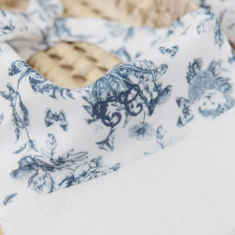 Bavoir à pression Toile de Jouy bleu