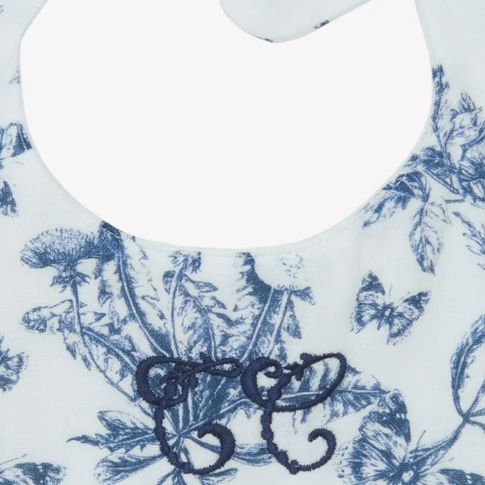 Bavoir à pression Toile de Jouy bleu