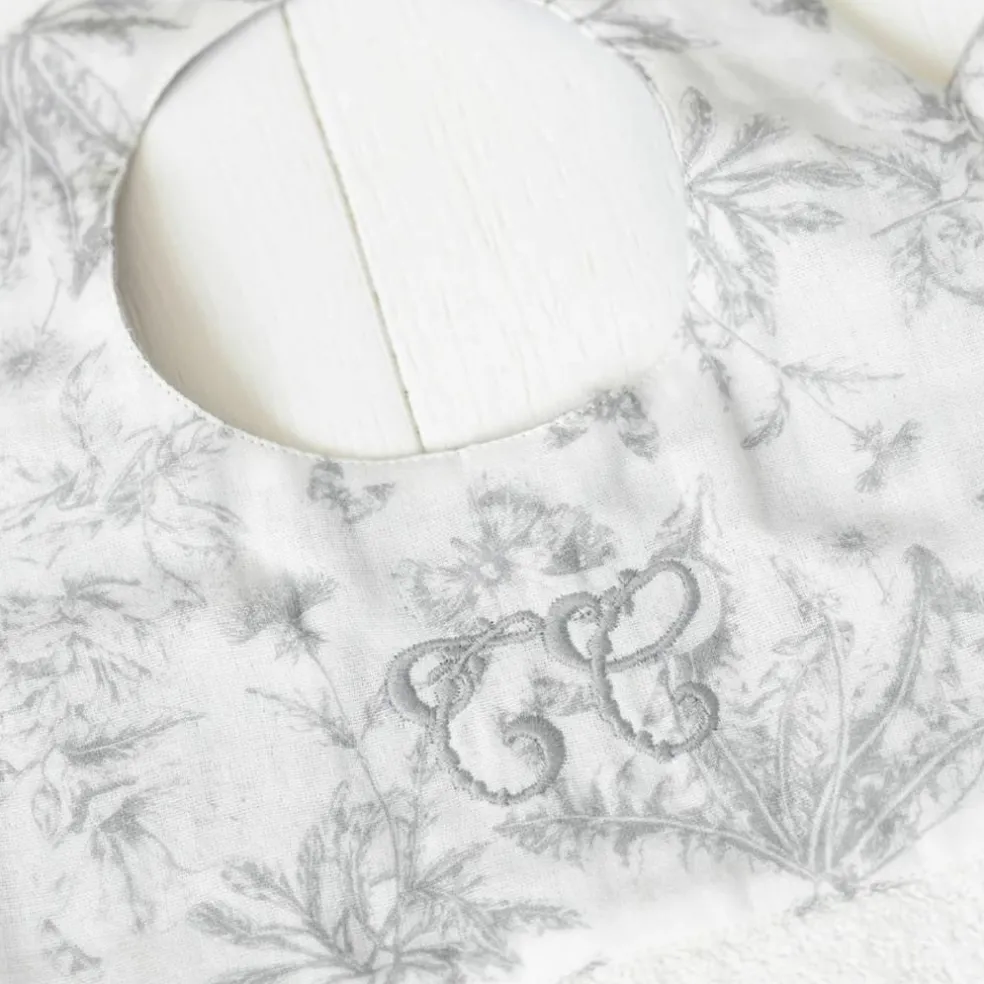 Bavoir à pression Toile de Jouy gris