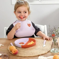 Bavoir en silicone Happy Rascals Coeur lavande