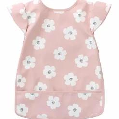 Bavoir intégral en tissu imperméable fleurs rose et blanc (6-24 mois)