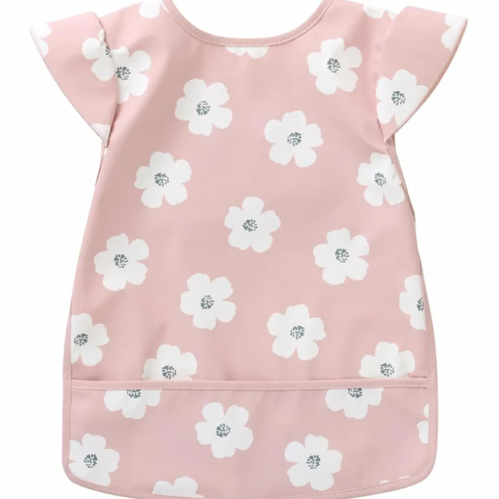 Bavoir intégral en tissu imperméable fleurs rose et blanc (6-24 mois)