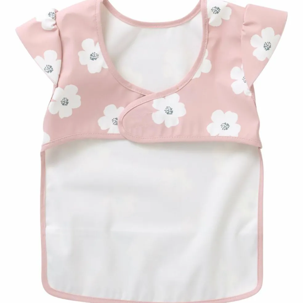 Bavoir intégral en tissu imperméable fleurs rose et blanc (6-24 mois)