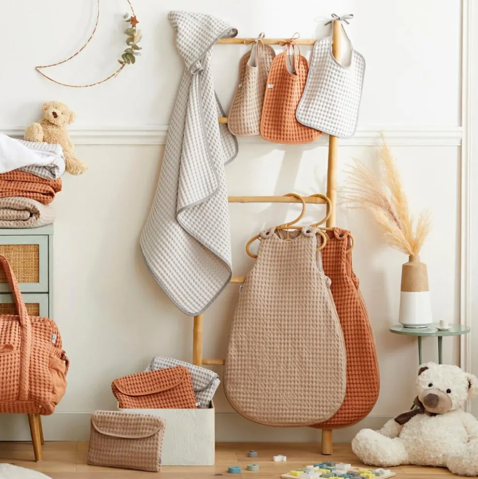 Bavoir manches longues en coton gaufré Cassonade (6-24 mois)