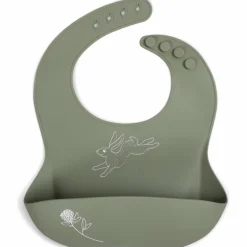 Bavoir silicone imprimé Lièvre vert mousse