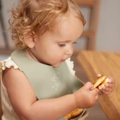 Bavoir silicone imprimé Lièvre vert mousse