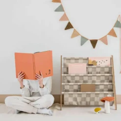 Bibliothèque en tissu recyclé Damier beige