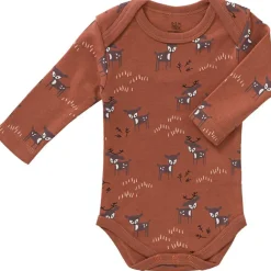 Body manches longues en coton bio Deer amber brown (3-6 mois : 60 à 67 cm)