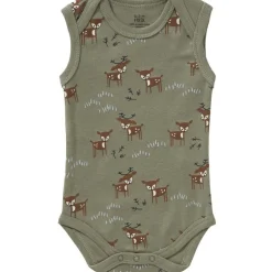 Body sans manches en coton bio Deer olive (0-3 mois : 50 à 60 cm)