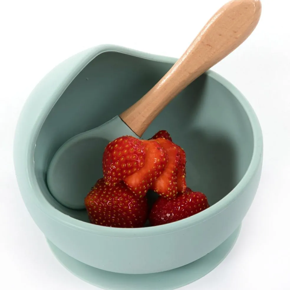 Bol ventouse et cuillère bleu