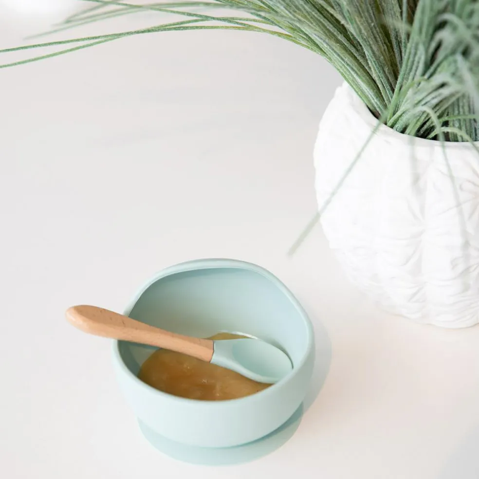 Bol ventouse et cuillère bleu