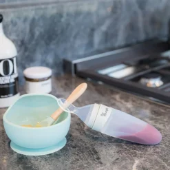Bol ventouse et cuillère bleu