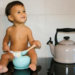 Bol ventouse et cuillère bleu