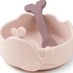 Bol ventouse et cuillère silicone Wally rose