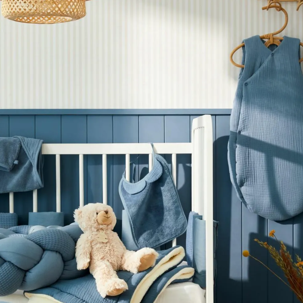 Bonnet de naissance doublé pur coton Mon cœur est à Maman pierre bleue