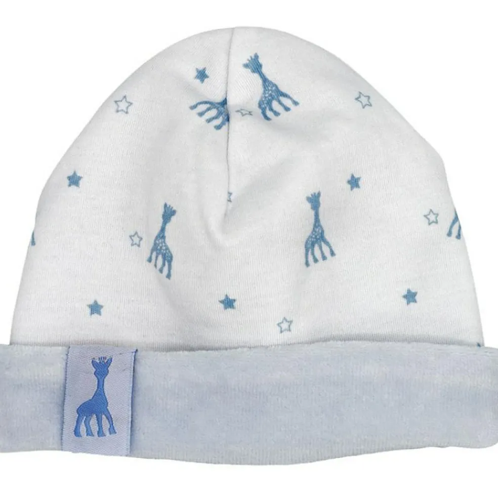 Bonnet de naissance en coton bleu Sophie la girafe (1-3 mois)