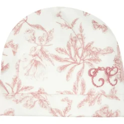 Bonnet de naissance en coton blanc Toile de Jouy
