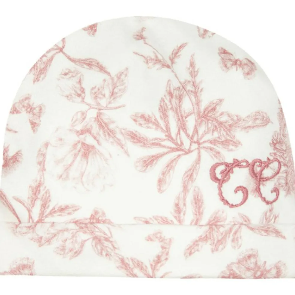 Bonnet de naissance en coton blanc Toile de Jouy