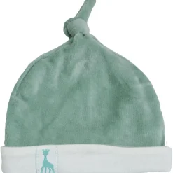 Bonnet de naissance en velours olive Sophie la girafe (1-3 mois)