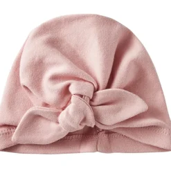 Bonnet de naissance noué rose thé