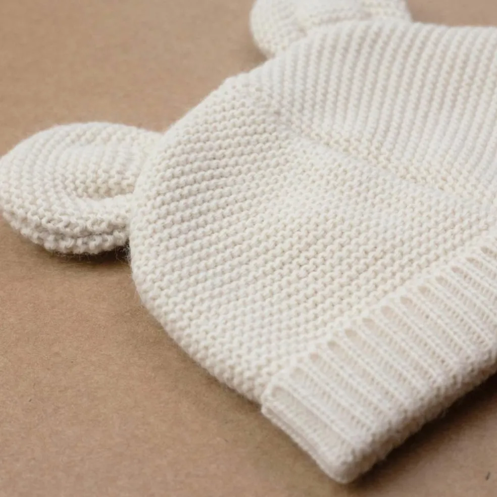 Bonnet de naissance Ours en maille Sable (0-1 mois)