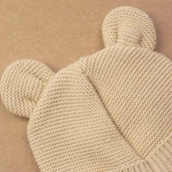 Bonnet de naissance Ours en maille Caramel (0-1 mois)