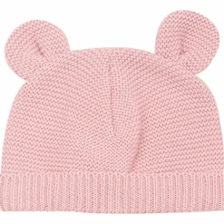 Bonnet de naissance Ours en maille Rose poudre (0-1 mois)