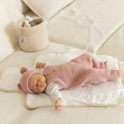 Bonnet de naissance Ours en maille Rose poudre (0-1 mois)