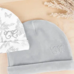 Bonnet de naissance Toile de Jouy gris