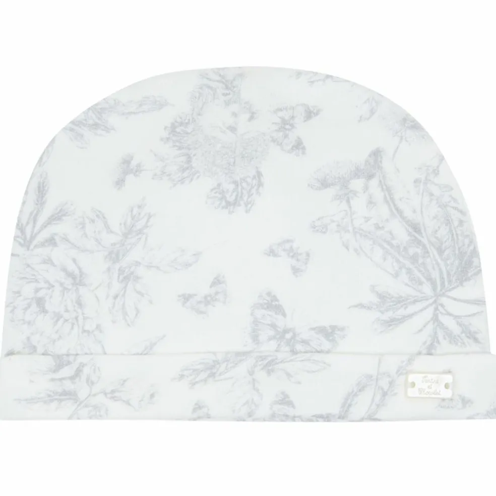 Bonnet de naissance Toile de Jouy gris