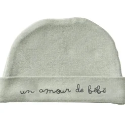 Bonnet de naissance Un amour de bébé vert de gris (naissance)