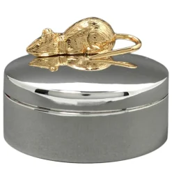 Boîte Ma Première Dent avec souris couchée personnalisable (métal argenté)