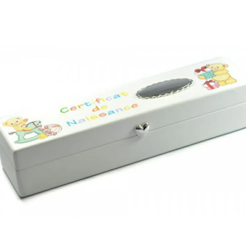 Boîte souvenir certificat de naissance Oursons personnalisable (métal argenté)