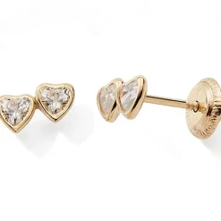 Boucles d'oreilles à vis 2 Cœurs blancs (or jaune 9 carats)
