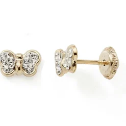 Boucles d'oreilles à vis Papillon cristaux (or jaune 9 carats)