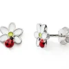 Boucles d'oreilles Coccinelle sur fleur (argent)